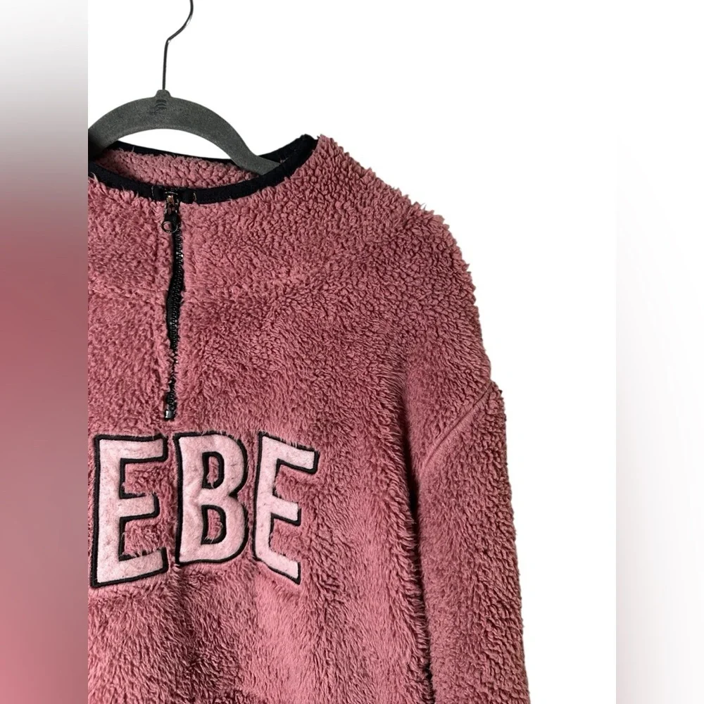 Bebe Sport Pink Sherpa Fleece Pullover Women’s XL 1/4 Zip Cozy Sweatshirt Jacket